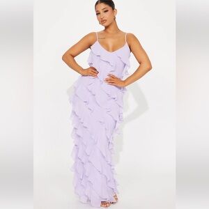 Fashion Nova Ria Chiffon Ruffle Maxi dress - lavender NWT